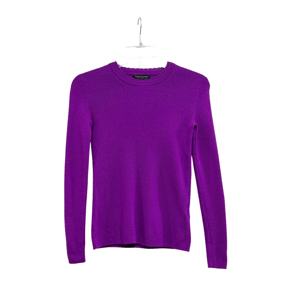 Banana Republic‎ Merino Wool Scalloped Crewneck Sweater Purple Womens XS